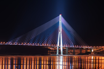 night view of the longest cable-stayed bridge in the world in th