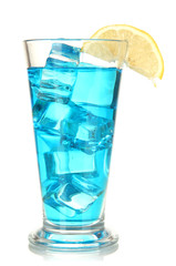 Blue Lagoon cocktail isolated on white