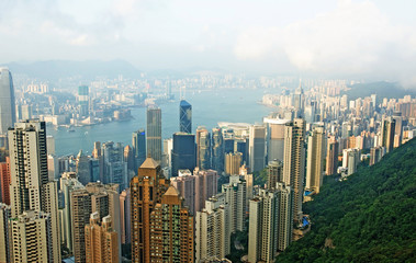 Fototapeta premium Chiny, Hongkong pejzaż ze szczytu
