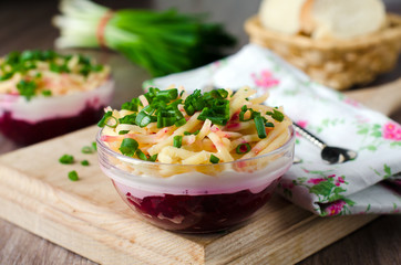 Salad with beetroot , mayonnaise and cheese