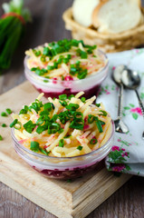 Beetroot salad with cheese and sour cream