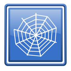 spider web blue glossy square web icon isolated