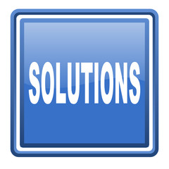 solutions blue glossy square web icon isolated