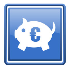 Fototapeta premium piggy bank blue glossy square web icon isolated