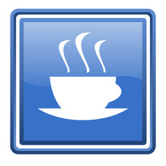 coffee blue glossy square web icon isolated