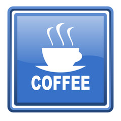 coffee blue glossy square web icon isolated