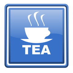 tea blue glossy square web icon isolated