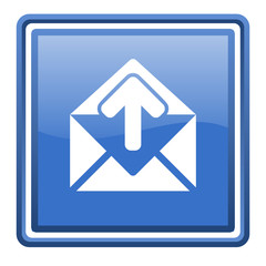 mail blue glossy square web icon isolated