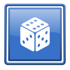 dice blue glossy square web icon isolated