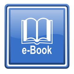 e-book blue glossy square web icon isolated