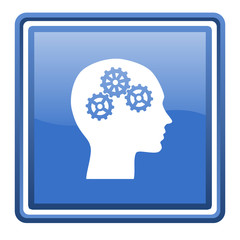 head blue glossy square web icon isolated