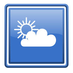 weather forecast blue glossy square web icon isolated