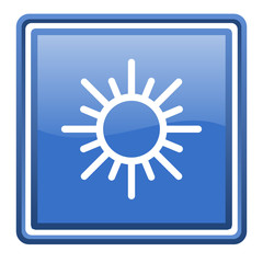 sun blue glossy square web icon isolated