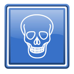 skull blue glossy square web icon isolated