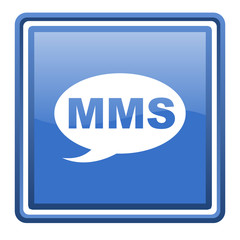 mms blue glossy square web icon isolated
