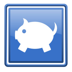 piggy bank blue glossy square web icon isolated