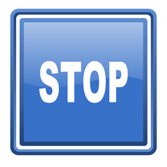 stop blue glossy square web icon isolated