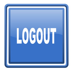 logout blue glossy square web icon isolated