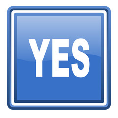 yes blue glossy square web icon isolated