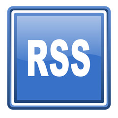 rss blue glossy square web icon isolated