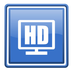 hd display blue glossy square web icon isolated