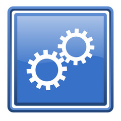gears blue glossy square web icon isolated
