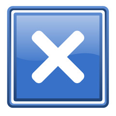 cancel blue glossy square web icon isolated