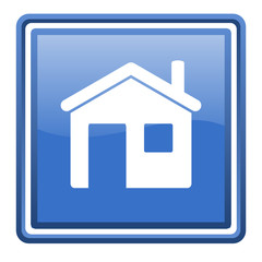 home blue glossy square web icon isolated