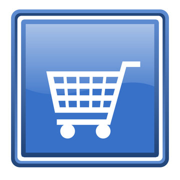 shopping cart blue glossy square web icon isolated