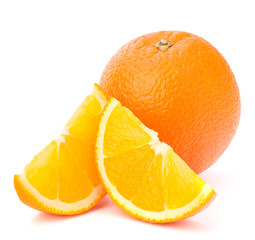 Whole orange fruit and his segments or cantles