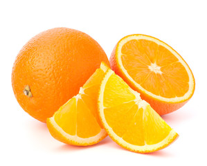 Whole orange fruit and his segments or cantles