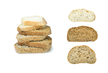 slices of bread on white background