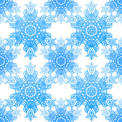 Seamless blue pattern with elegance snowflakes