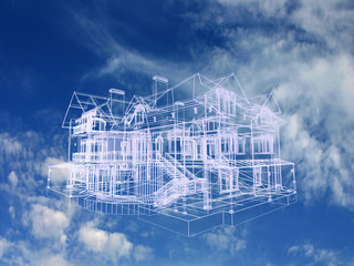 House model on beautiful sky background. Concept - eco house.