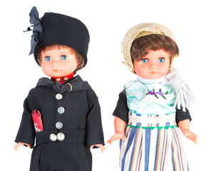 Two puppets with traditional clothes of Urk, a fishing village o