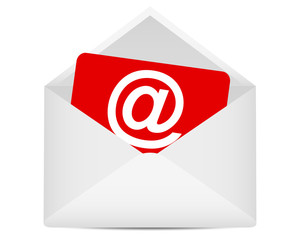 red paper with a symbol of e-mail in an envelope