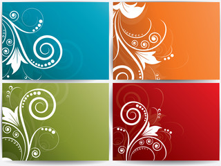 Set of abstract cards with flowers and floral elements