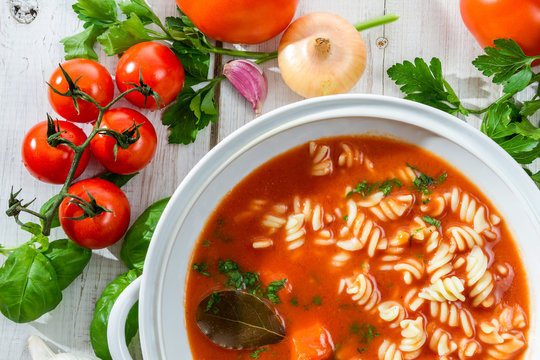 Close-up on a fresh tomato soup made ​​of vegetables