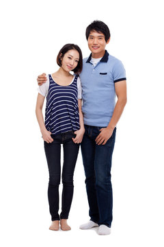 Young Asian Couple Full Shot Isolated On White Background. 