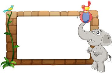 Fototapeta premium A white board, an elephant and birds