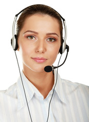 Beautiful business woman with headset. Call center