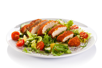 Fried chicken breast and vegetables