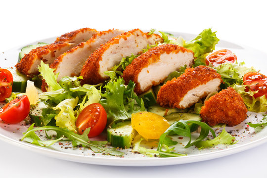 Fried chicken breast and vegetables