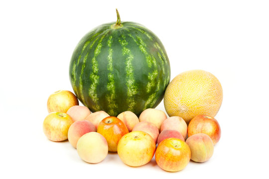 Big  watermelon with a group of a some ripe fruits