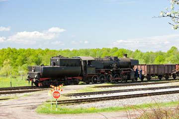 Fototapeta na wymiar steam freight train in Tuzla region, Bosnia and Hercegovina