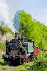 Fototapeta na wymiar steam freight train, Durdevik, Bosnia and Hercegovina