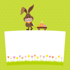 Card Bunny Pulling Handcart Easter Eggs