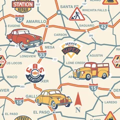 Wall murals On the street Cute route map seamless pattern