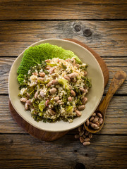 risotto with savoy cabbage and beans, vegetarian food