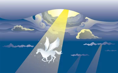 Poster Pegasus verschijnt uit de wolken © poosan